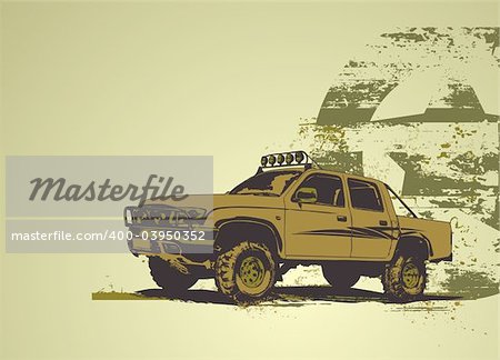 vector illustration of stilyzed  military vehicle on the grunge urban background