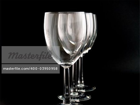 Three Wine Glasses on a black background