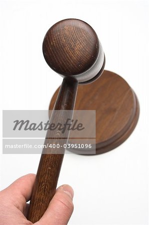 judge's gavel,close up over white