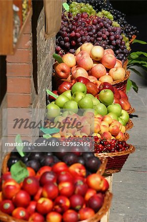 Fruit for sale at a market on the streets of Siena, Tuscany, Italy