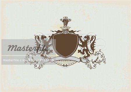 An heraldic shield or badge with lion , blank so you can add your own images.  Vector illustration