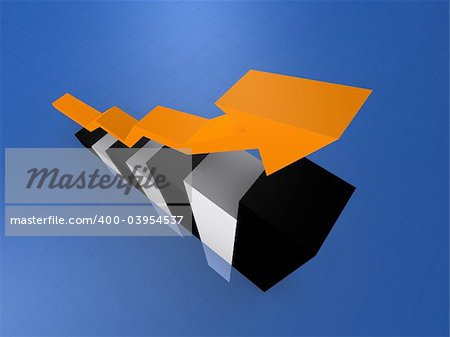 3d rendered illustration of a rising black and white statistic with an orange arrow