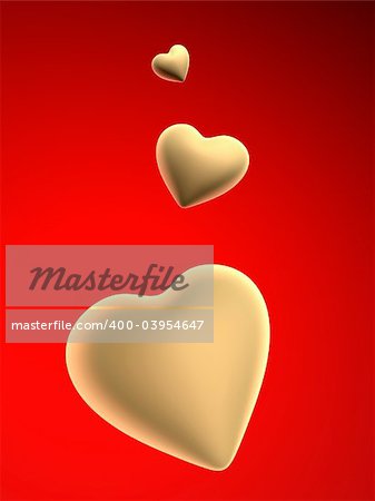 3d rendered illustration of some golden hearts on a red background
