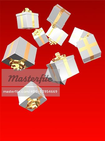 3d rendered illustration of some falling white presents