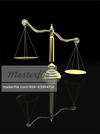 3d rendered illustration of a golden scale ona black mirror surface
