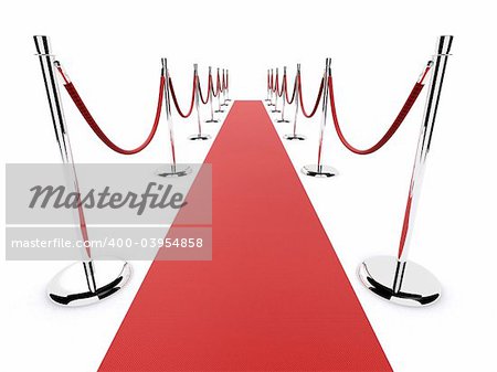 3d rendered illustration of a red carpet and metal barriers