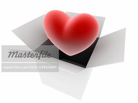 3d rendered illustration of a red heart in a grey box