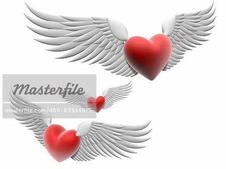 3d rendered illustration of a red hearts with wings