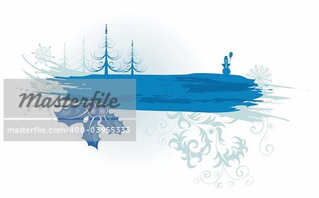 Abstract christmas frame with trees, snowman & mistletoe, element for design, vector illustration