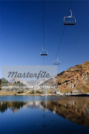 ferry cable mirrored in lake