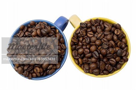 two cups of coffe-grain on white background