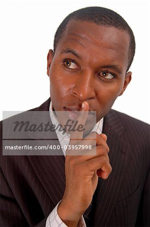 This is an image of a businessman contemplating silence.