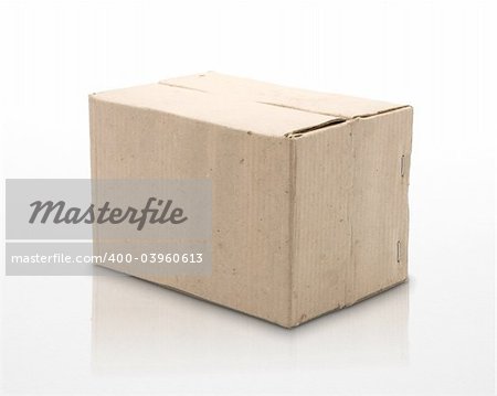 single old carton box, isolated on a white grey background