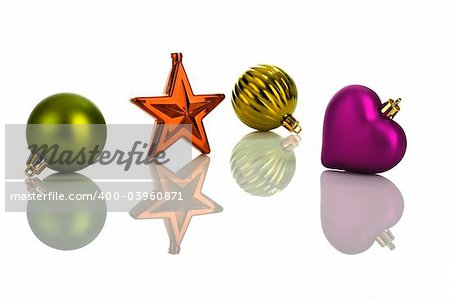 Photo of multicolored Christmas ornaments with reflection