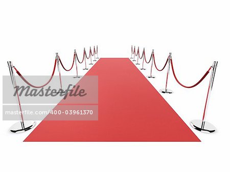 3d rendered illustration of a long red carpet with barriers