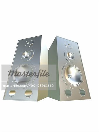 3d rendered ilustration of two silver speakers