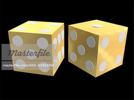 3d rendered illustration of two golden dice