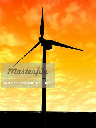 3d rendered illustration of one wind mill in the sunset