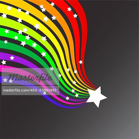 Vector - Colorful wavy / curvy abstract rainbows on a black background.