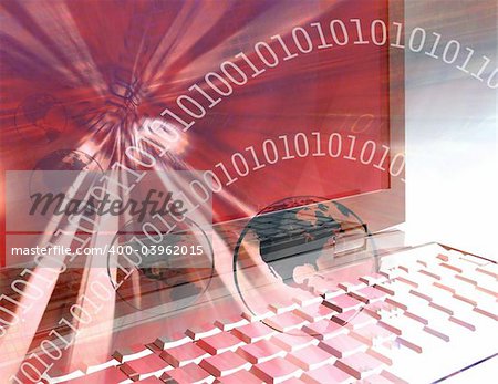 IT technology business - computer with abstract design elements in techno background