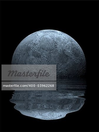 3d rendered illustration of the moon about water