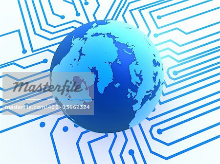 3d rendered illustration of a chip and a globe