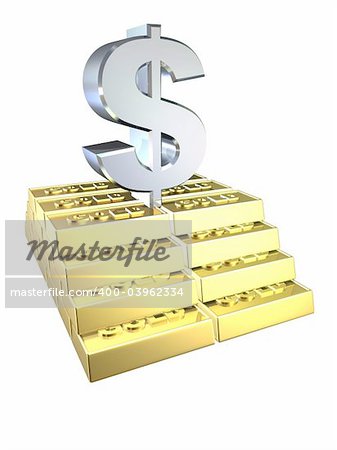 3d rendered illustration from a stair of gold bars and a silver dollar sign