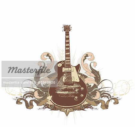 Guitar on the  grunge background. Vector illustration.