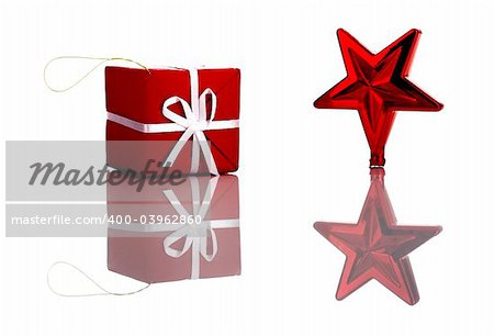 Photo of red Christmas ornaments with reflection