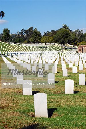 Tombstones lined up in the Los Angeles National Cemetery. The VA National Cemetery Administration honors the military service of our Nation's veterans.