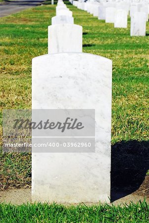 Tombstones lined up in the Los Angeles National Cemetery. The VA National Cemetery Administration honors the military service of our Nation's veterans.