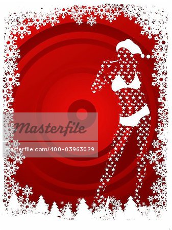 Abstract vector illustration of Christmas girl background in red