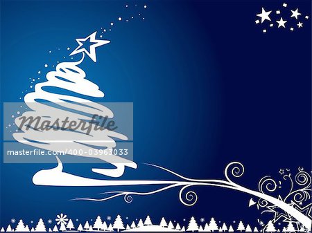Christmas tree on blue background, vector illustration