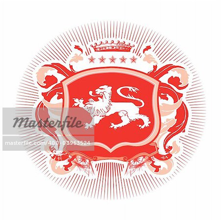 Eine heraldische Schild oder ein Abzeichen mit dem Stilyzed Löwen. Vektor-Illustration.