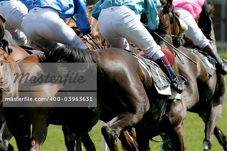 horse and jockey at race-course up to the finish line
