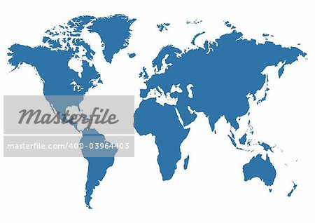 Illustrated blue map of the world on a white background