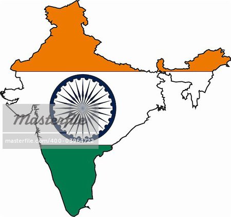 Vector Illustration of a Map and Flag from India