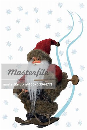 Christmas portrait of Santa Claus skiing in the snow