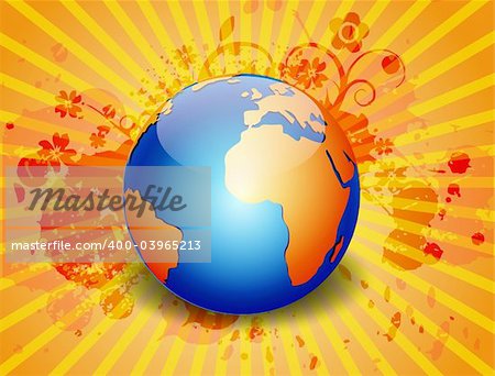 grunge vector globe yellow abstract background, illustration