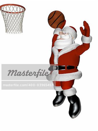 Santa Playing Basketball.  Jumping up to make a basket.