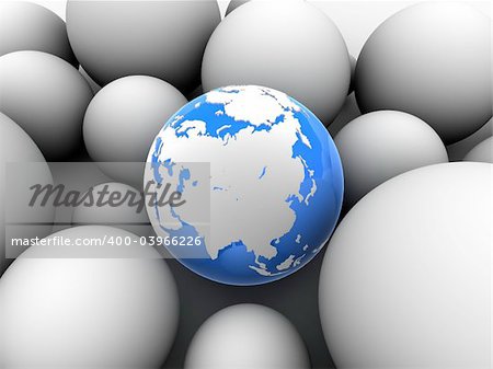 3d rendered illustration of a little earth between white balls