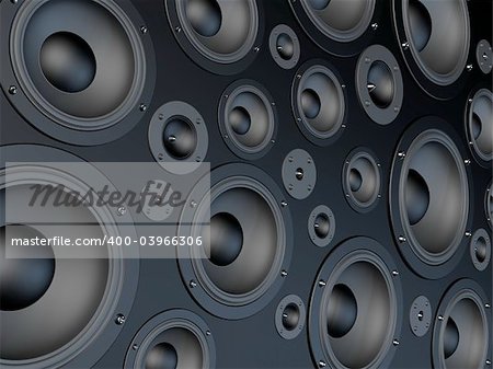 3d rendered illustration of many speakers in a wall
