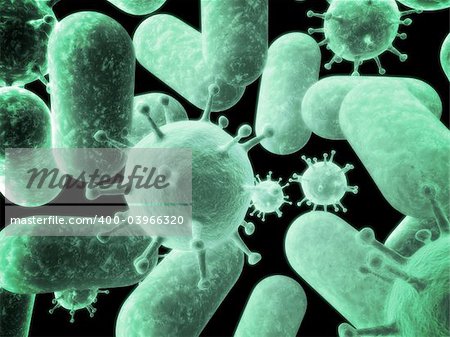 3d rendered closeup of viruses and bacteria