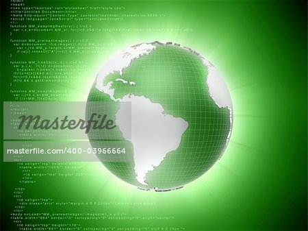 3d rendered illustration of a code background and a globe