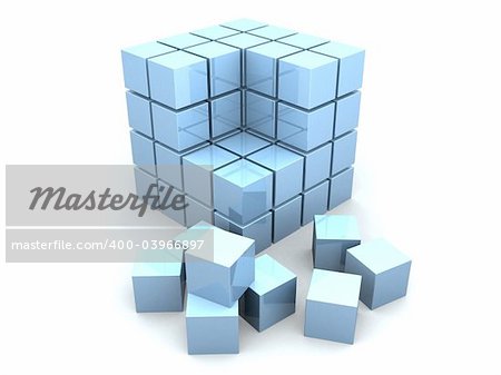 3d rendered illustration of many little blue cubes