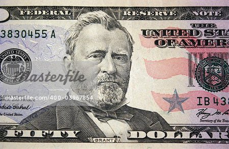 A US fifty dollar bill macro