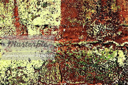 Deteriorating painted brick wall stylized with grunge effects (part of a photo illustration series)