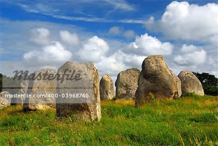 Prehistoric megalithic monuments menhirs in Carnac area in Brittany, France