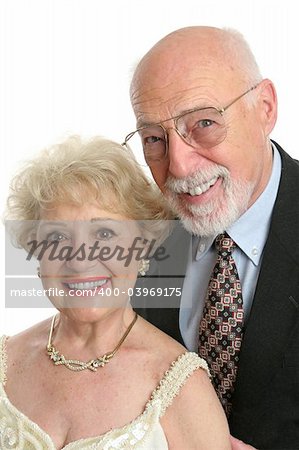 A handsome senior citizen couple dressed up for a night out.