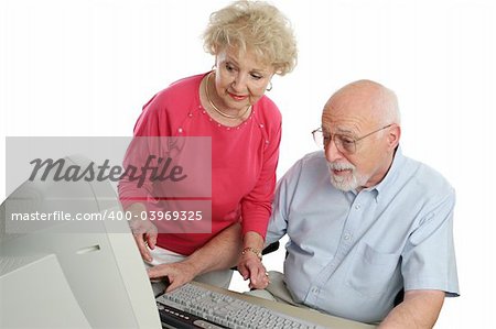 An a attractive senior couple using the computer together